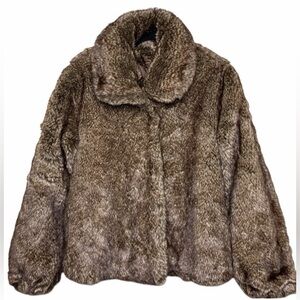 Vintage 90s Chunky Faux Fur Coat Brown Balloon Sleeve Sz M Chic Cozy Warm Jacket